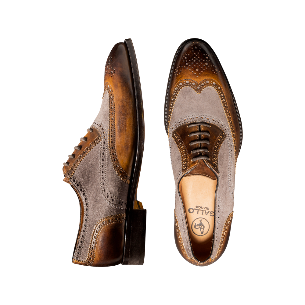 Suede and Leather Deco Wingtip Lace-up