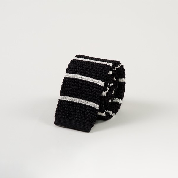 Black w/ Horizontal White Stripe Knit Tie