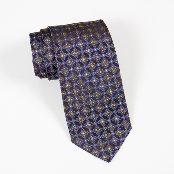 Brown/Light Blue/Yellow Neat Tie