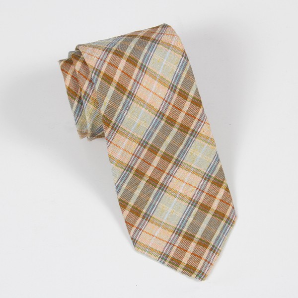 Yellow/Light Blue Linen-Silk Plaid Tie