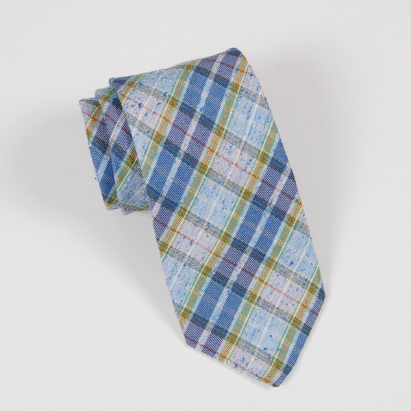 Blue/Green Linen-Silk Plaid Tie