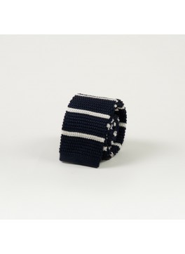 Navy w/ Horizontal White Stripe Knit Tie