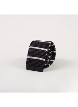 Grey w/ Horizontal White Stripe Knit Tie