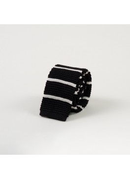 Black w/ Horizontal White Stripe Knit Tie