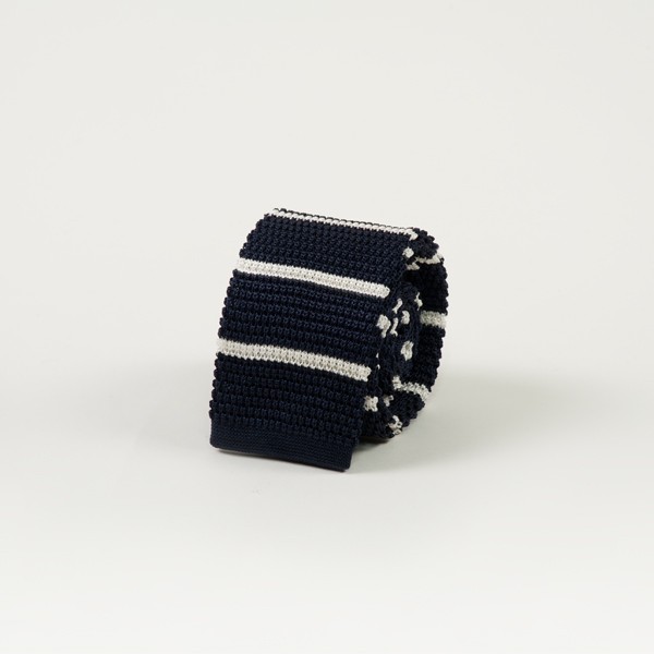 Navy w/ Horizontal White Stripe Knit Tie